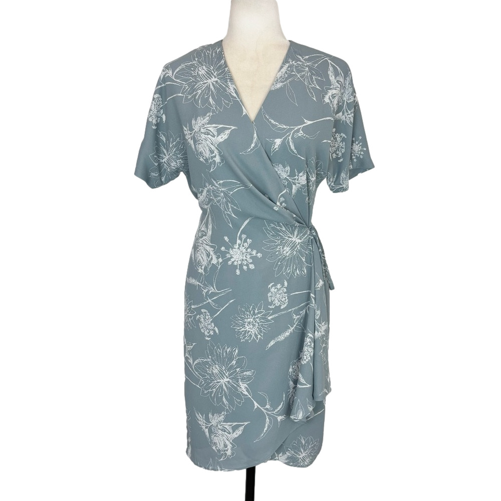 Babaton grey-sage floral wrap dress